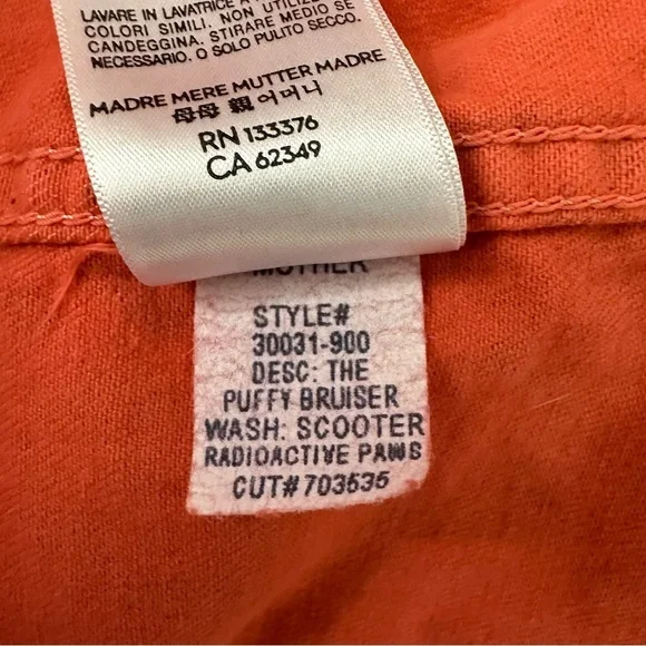 NWT MOTHER Puffy Bruiser Scooter Radioactive Paws Leopard Orange denim Jacket M - Picture 8 of 16